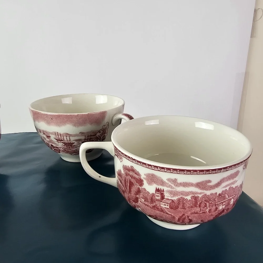 Johnson Bros Historic America Red Tea Cup & Saucer Mix SF Gold Rush Castle 8pc